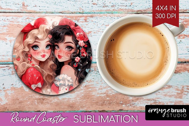 Valentine Girl Round Coaster - BFF Coaster PNG Sublimation