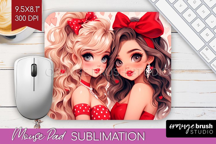 Valentine Girl Mouse Pad Sublimation - BFF Mousepad PNG