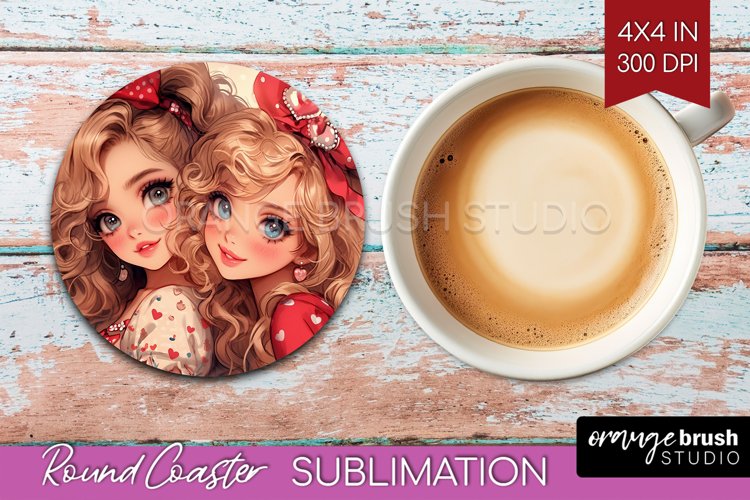 Valentine Girl Round Coaster - BFF Coaster PNG Sublimation