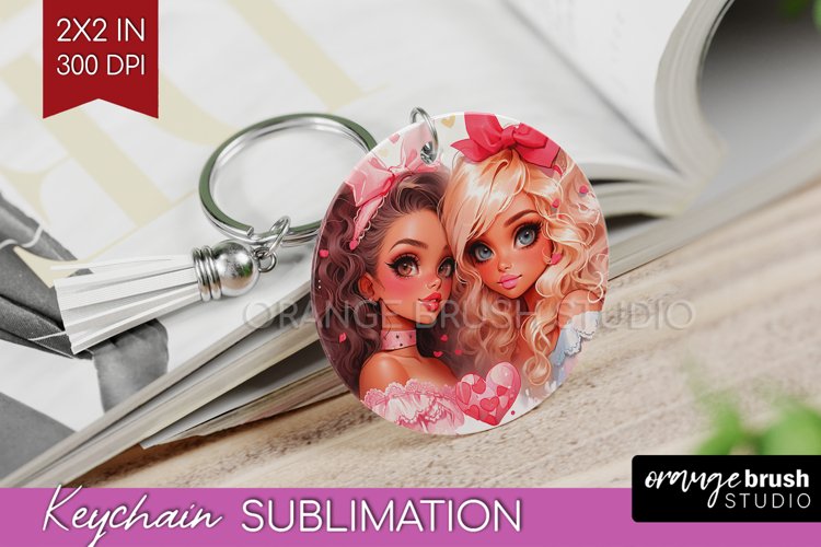 Valentine Girl Keychain PNG - BFF Keychain Sublimation