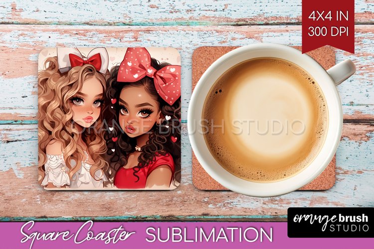 Valentine Girl Square Coaster - BFF Coaster PNG Sublimation
