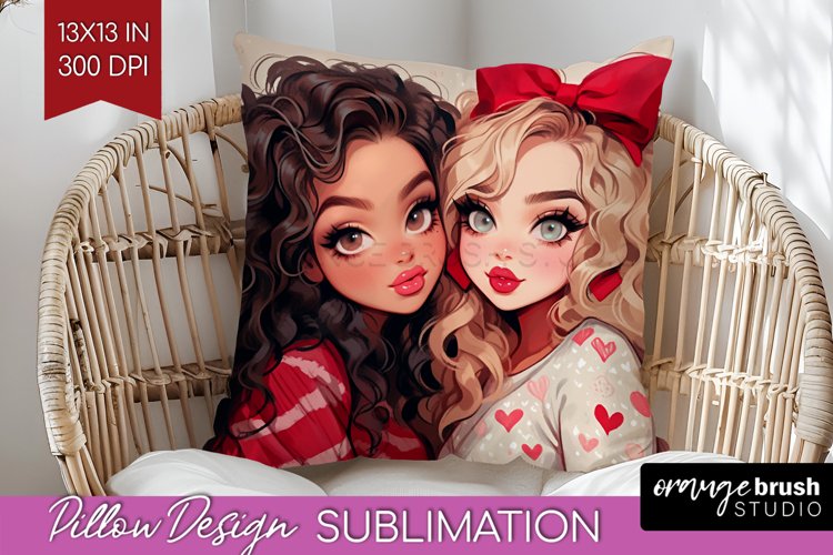 Valentine Girl Pillow Sublimation - BFF Pillow Cover PNG