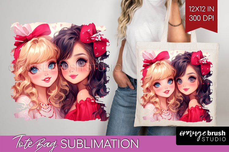 Valentine Girl Tote Bag - BFF Tote Bag PNG Sublimation