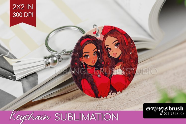 Valentine Girl Keychain PNG - BFF Keychain Sublimation