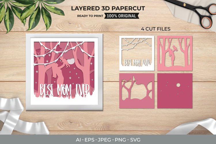 Best Mom Ever, Baby and Mom in The Forest 3D Papercut Design