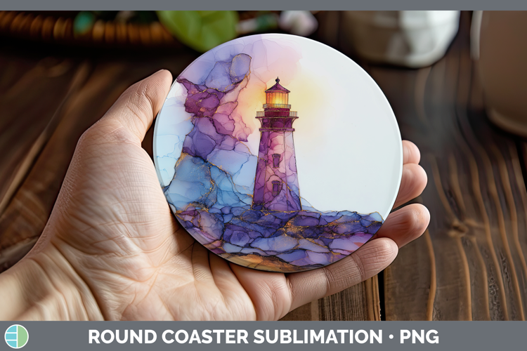 Lighthouse Best Sellers 01 Alcohol Ink Round Coaster Sublima