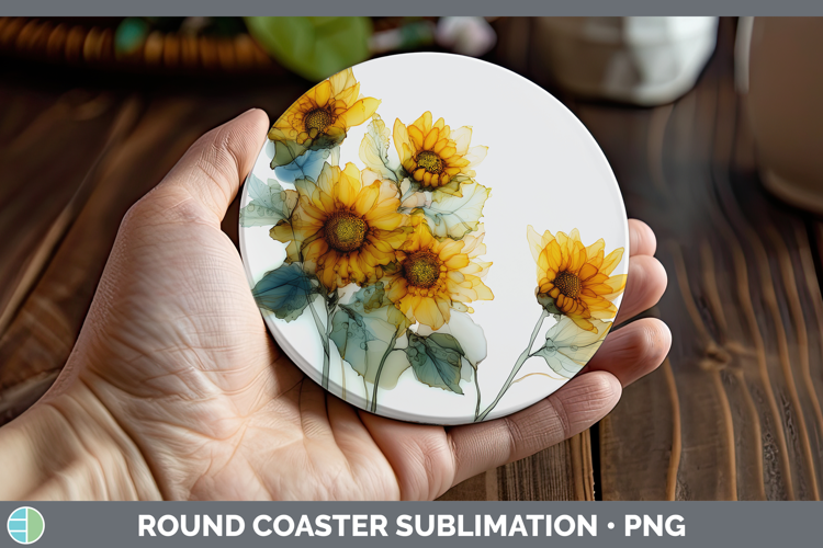 Sunflower Best Sellers 01 Alcohol Ink Round Coaster Sublimat