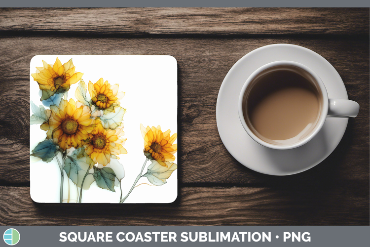 Sunflower Best Sellers 01 Alcohol Ink Square Coaster Sublima