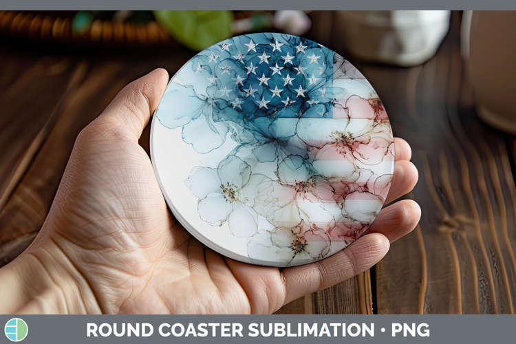 USA Flag Best Sellers 01 Alcohol Ink Round Coaster Sublimati