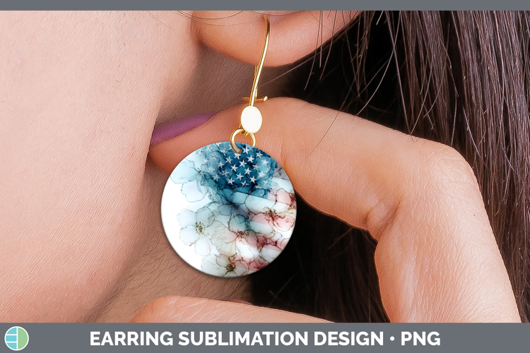 USA Flag Best Sellers 01 Alcohol Ink Round Earrings Sublimat