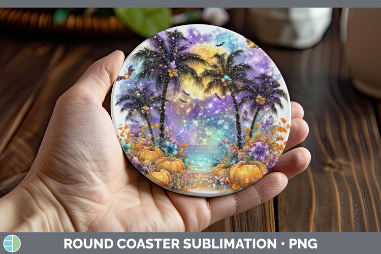 Best Sellers 01 Cute Halloween Beach Round Coaster Sublimati