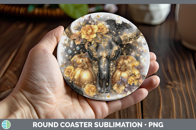 Best Sellers 01 Cute Halloween Cow Skull Round Coaster Subli