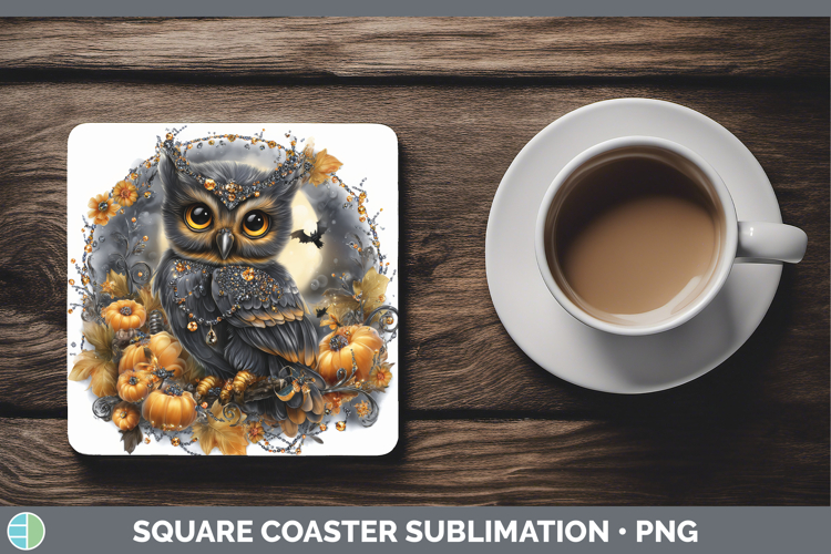 Best Sellers 01 Cute Halloween Owl Square Coaster Sublimatio