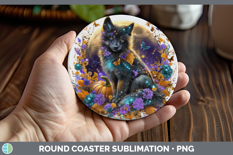 Best Sellers 01 Cute Halloween Wolf Round Coaster Sublimatio