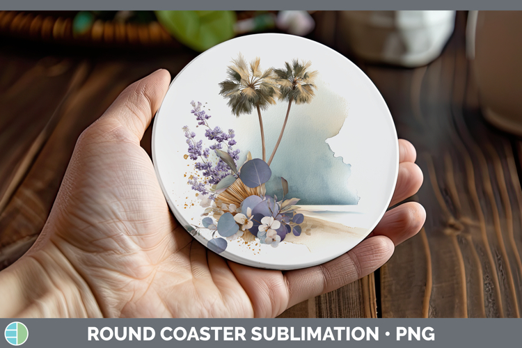 Beach Best Sellers 01 Lavender and Eucalyptus Round Coaster