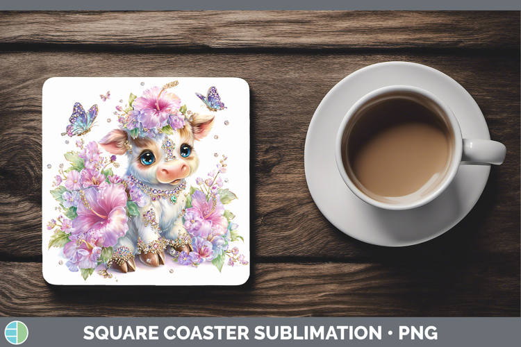 Best Sellers 01 Rainbow Summer Cow Square Coaster Sublimatio