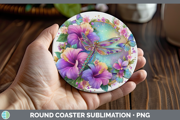 Best Sellers 01 Rainbow Summer Dragonfly Round Coaster Subli