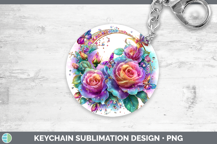 Best Sellers 01 Rainbow Summer Rose Keychain Sublimation Key
