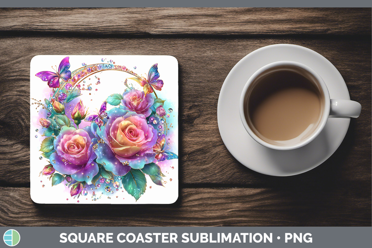 Best Sellers 01 Rainbow Summer Rose Square Coaster Sublimati