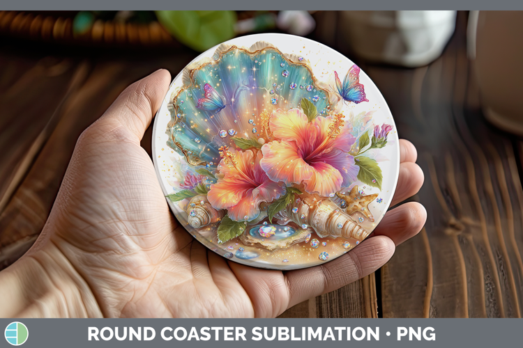 Best Sellers 01 Rainbow Summer Seashell Round Coaster Sublim