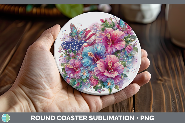 Best Sellers 01 Rainbow Summer USA Flag Round Coaster Sublim