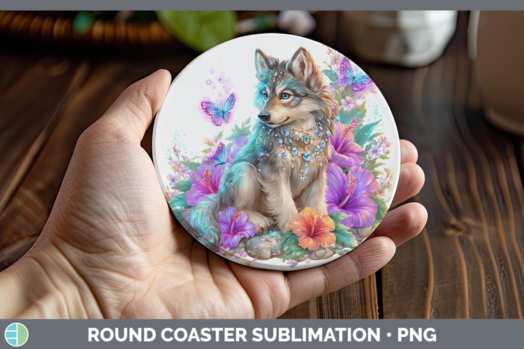 Best Sellers 01 Rainbow Summer Wolf Round Coaster Sublimatio