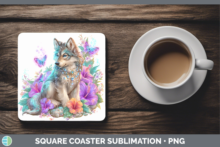 Best Sellers 01 Rainbow Summer Wolf Square Coaster Sublimati