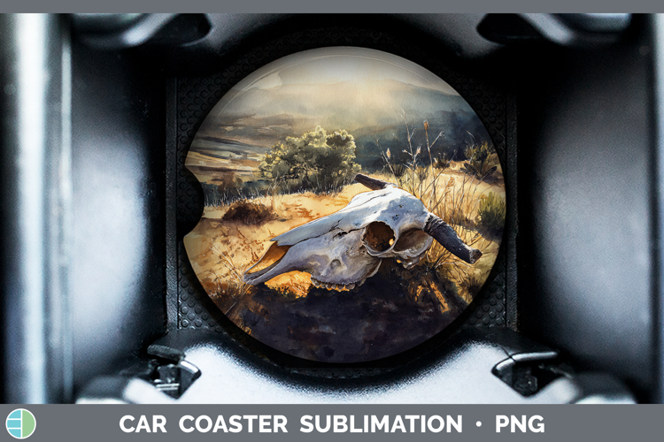Cow Skull Best Sellers 01 Sunset Car Coaster Sublimation Des