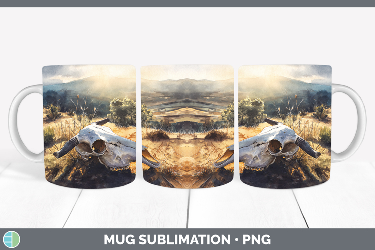 Cow Skull Best Sellers 01 Sunset Mug Wrap Sublimation Design