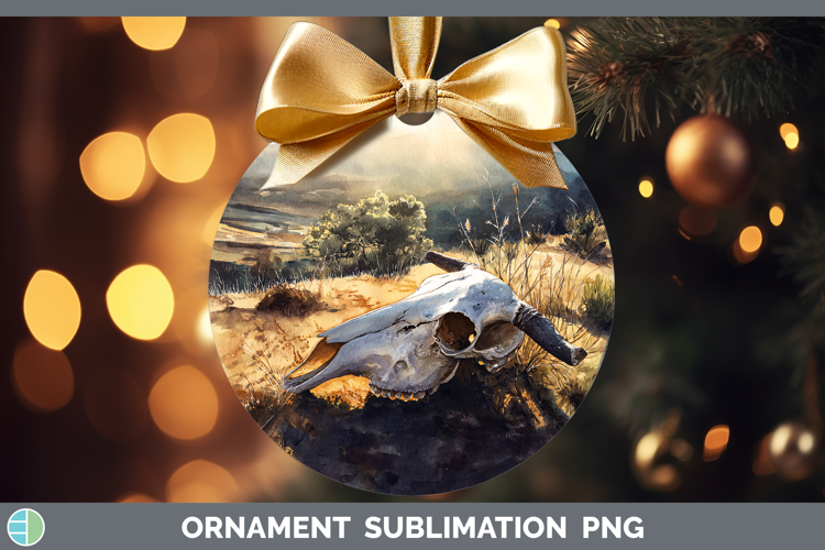 Cow Skull Best Sellers 01 Sunset Ornament Sublimation Design