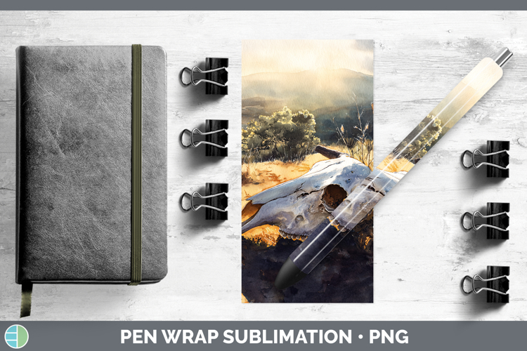 Cow Skull Best Sellers 01 Sunset Pen Wrap Sublimation Design