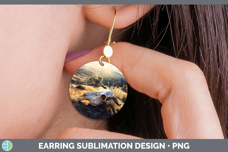 Cow Skull Best Sellers 01 Sunset Round Earrings Sublimation
