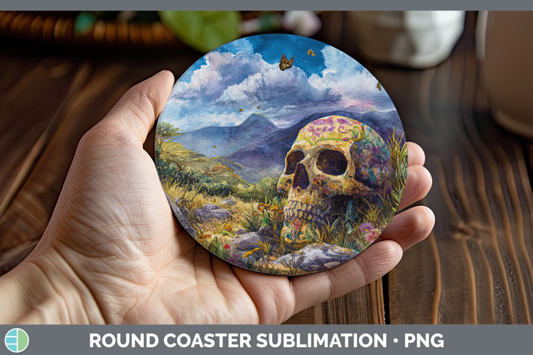 Sugar Skull Best Sellers 01 Sunset Round Coaster Sublimation