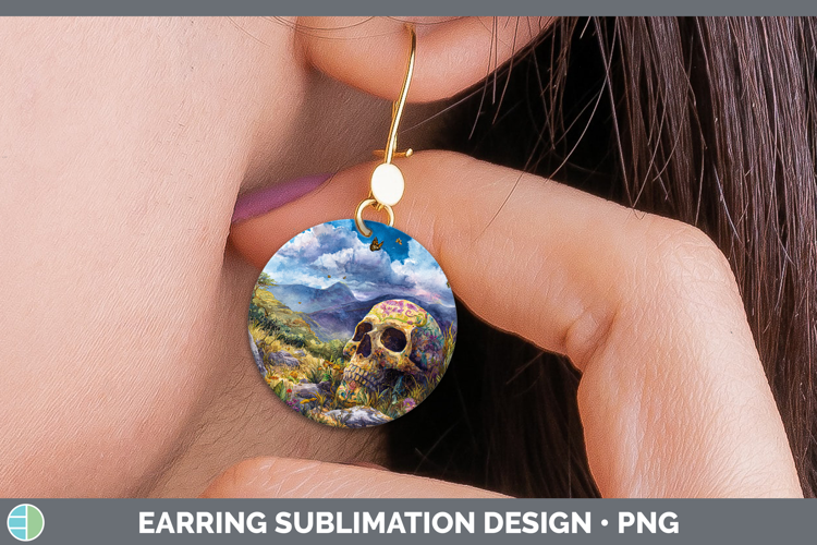 Sugar Skull Best Sellers 01 Sunset Round Earrings Sublimatio