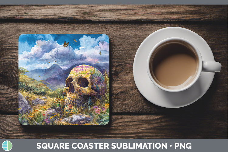 Sugar Skull Best Sellers 01 Sunset Square Coaster Sublimatio