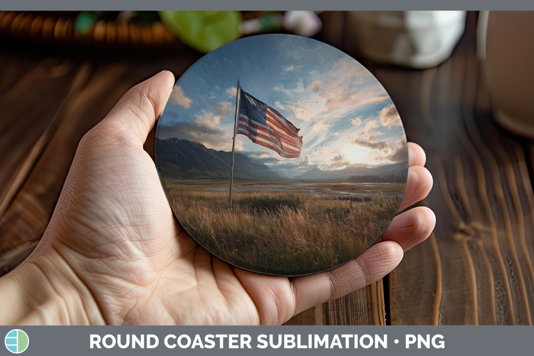 USA Flag Best Sellers 01 Sunset Round Coaster Sublimation De