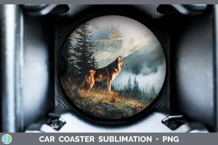 Wolf Best Sellers 01 Sunset Car Coaster Sublimation Design