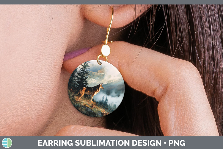 Wolf Best Sellers 01 Sunset Round Earrings Sublimation Desig