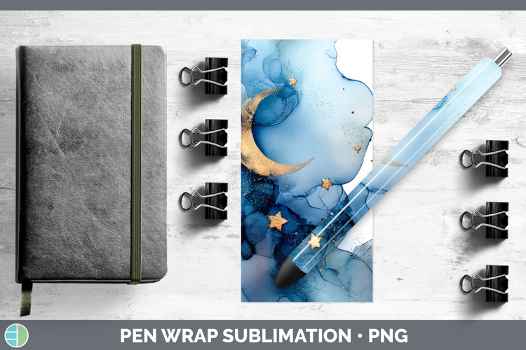 Moon and Stars Best Sellers 02 Alcohol Ink Pen Wrap Sublimat