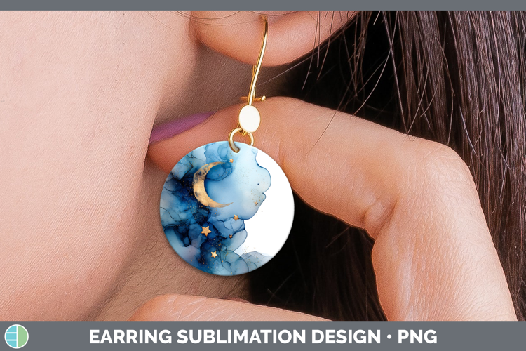 Moon and Stars Best Sellers 02 Alcohol Ink Round Earrings Su
