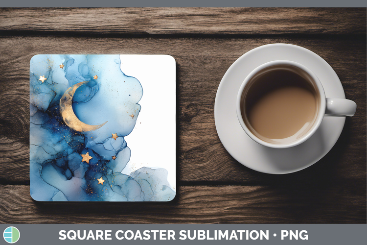 Moon and Stars Best Sellers 02 Alcohol Ink Square Coaster Su