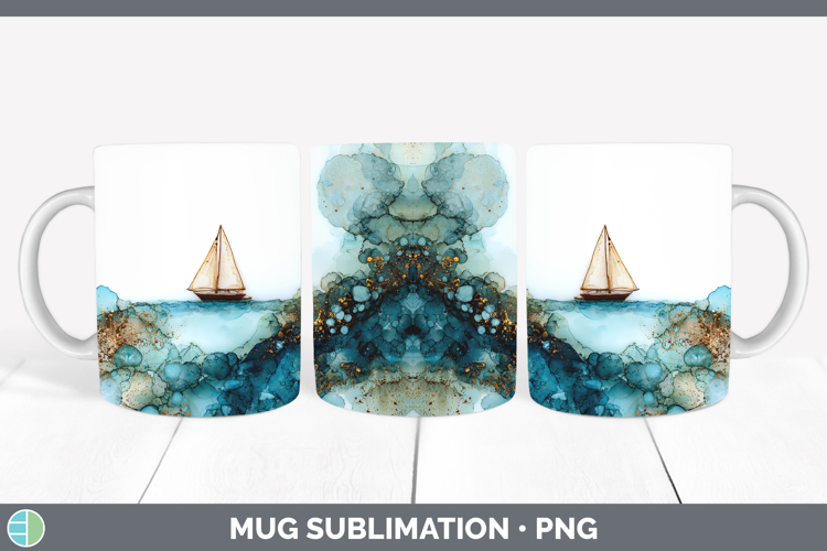 Sail Boat Best Sellers 02 Alcohol Ink Mug Wrap Sublimation D