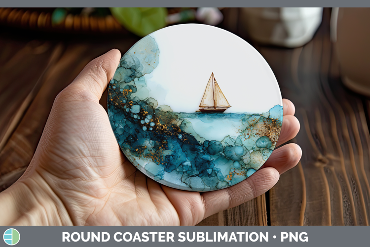 Sail Boat Best Sellers 02 Alcohol Ink Round Coaster Sublimat