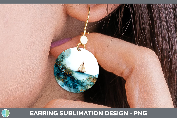 Sail Boat Best Sellers 02 Alcohol Ink Round Earrings Sublima