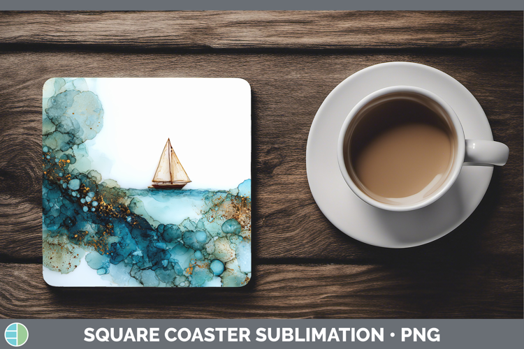 Sail Boat Best Sellers 02 Alcohol Ink Square Coaster Sublima
