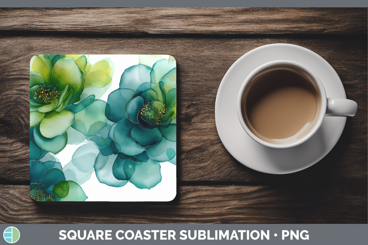 Succulents Best Sellers 02 Alcohol Ink Square Coaster Sublim