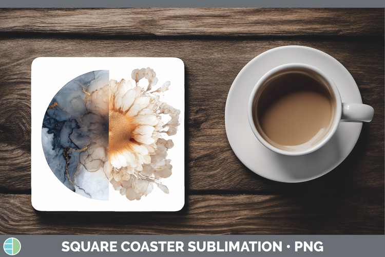 Sun and Moon Best Sellers 02 Alcohol Ink Square Coaster Subl