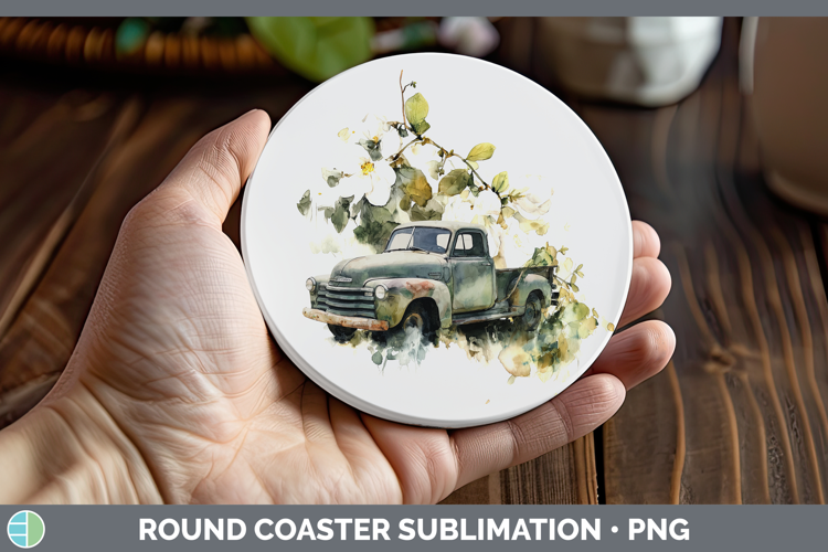 Vintage Truck Best Sellers 02 Alcohol Ink Round Coaster Subl