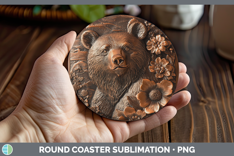 Best Sellers 02 Copper Relief Bear Round Coaster Sublimation