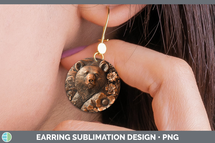 Best Sellers 02 Copper Relief Bear Round Earrings Sublimatio